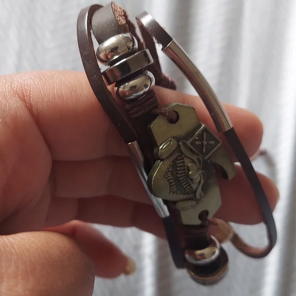 Adjustable Leather Bracelet funny pirate in brown - Picture 2 of 4